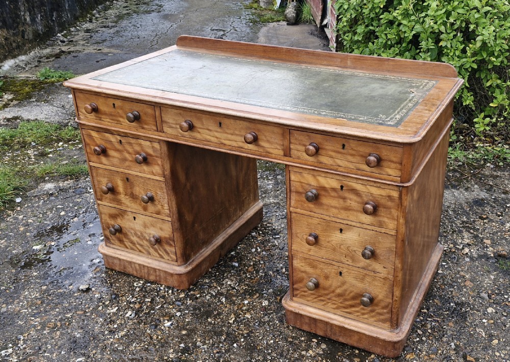 Victorian satinbirch kneehole pedestal desk.  View IV