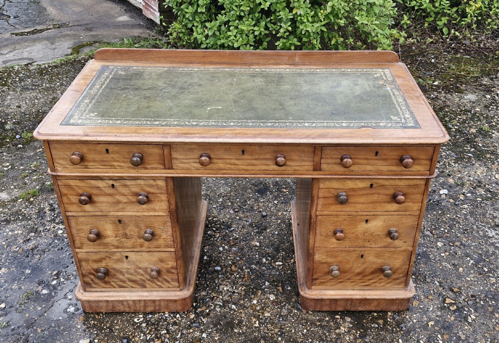 Victorian satinbirch kneehole pedestal desk.  View VI