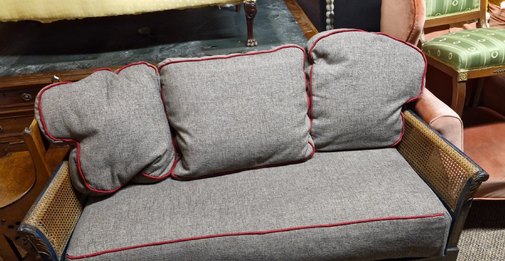 Blue lacquered bergere sofa. View III