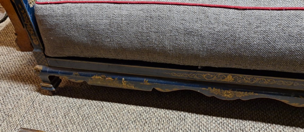 Blue lacquered bergere sofa. View V