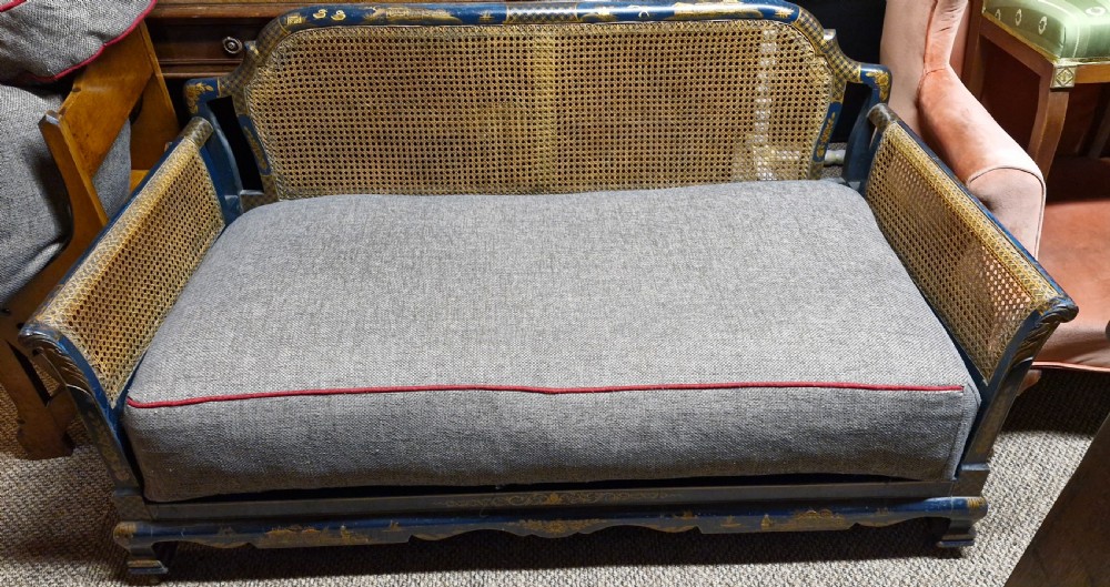 Blue lacquered bergere sofa. View VIII
