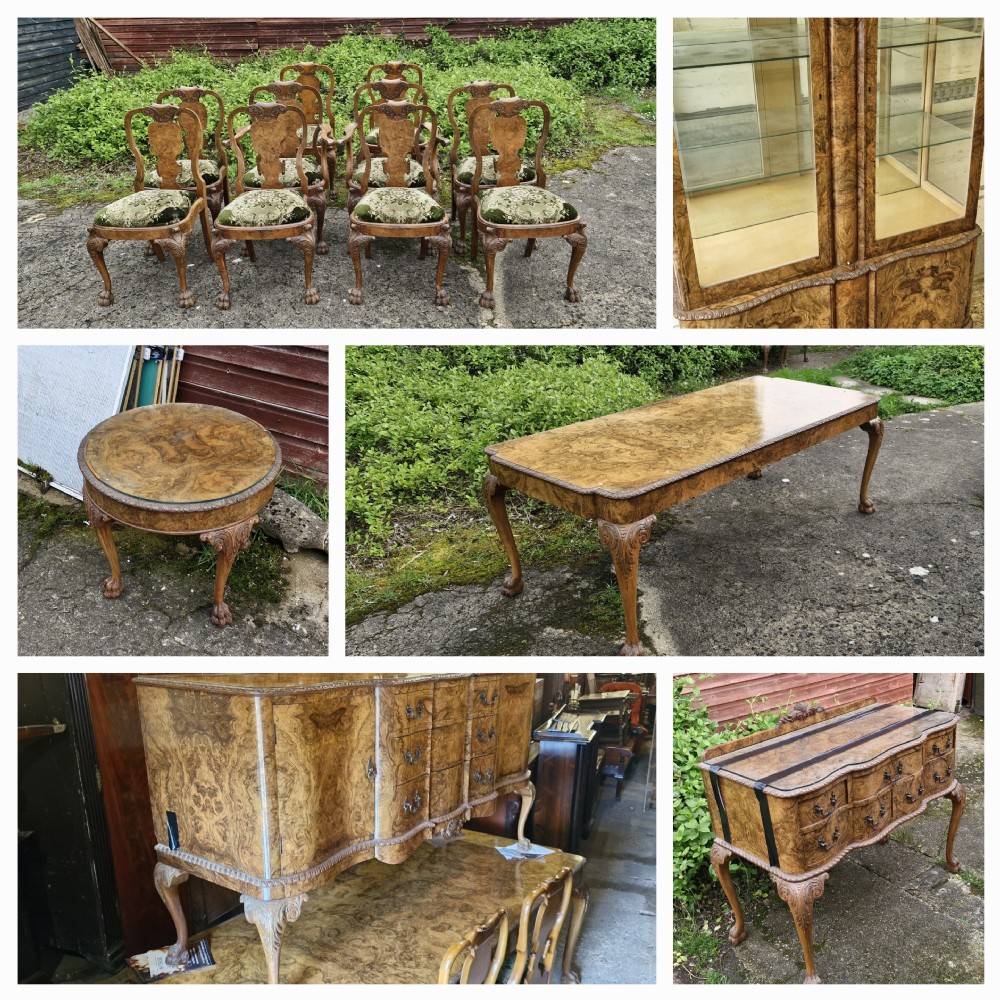 1930s walnut complete dining room suite. 
