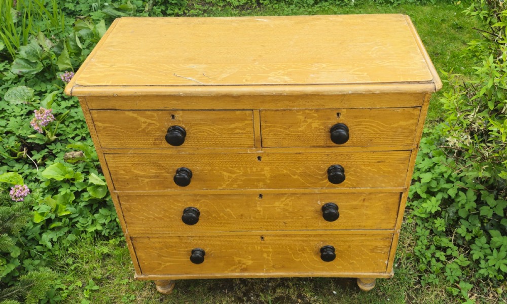 Victorian original painted pine chest of drawers. View III