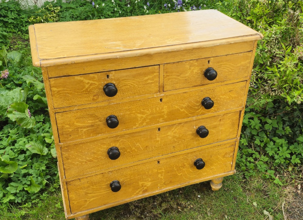 Victorian original painted pine chest of drawers. View IV