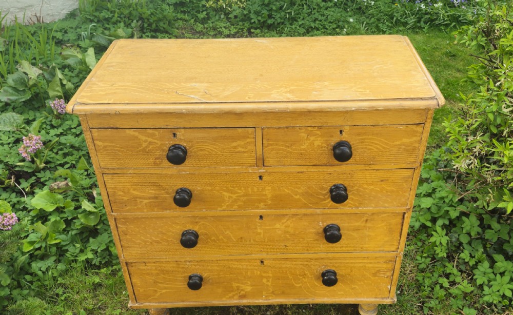 Victorian original painted pine chest of drawers. View VII