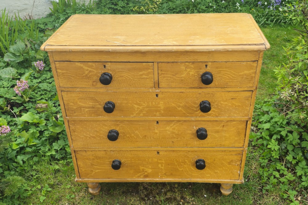Victorian original painted pine chest of drawers. View IX