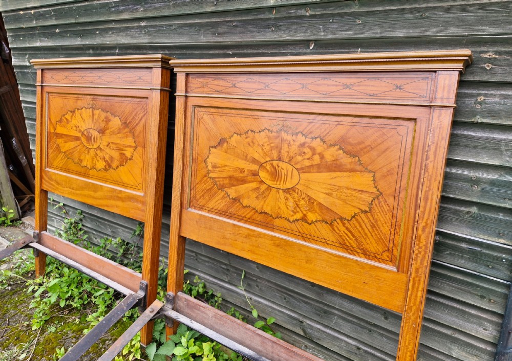 Pair of inlaid satinwood Edwardian single beds. View VIII