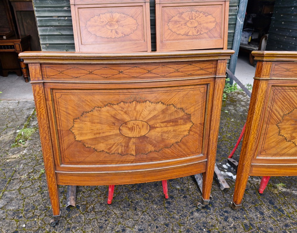 Pair of inlaid satinwood Edwardian single beds. View XI