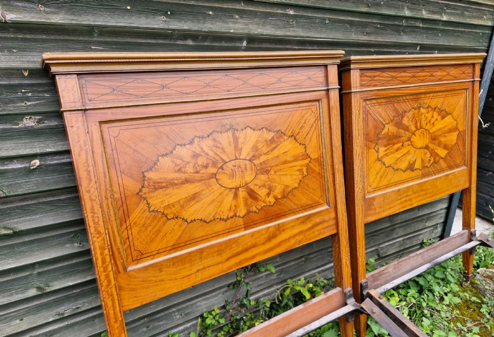 Pair of inlaid satinwood Edwardian single beds. View XII