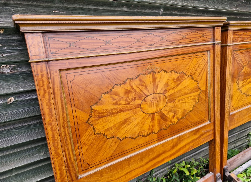 Pair of inlaid satinwood Edwardian single beds. View XIII