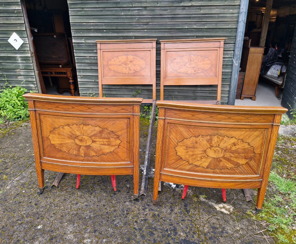 Pair of inlaid satinwood Edwardian single beds. View XIV