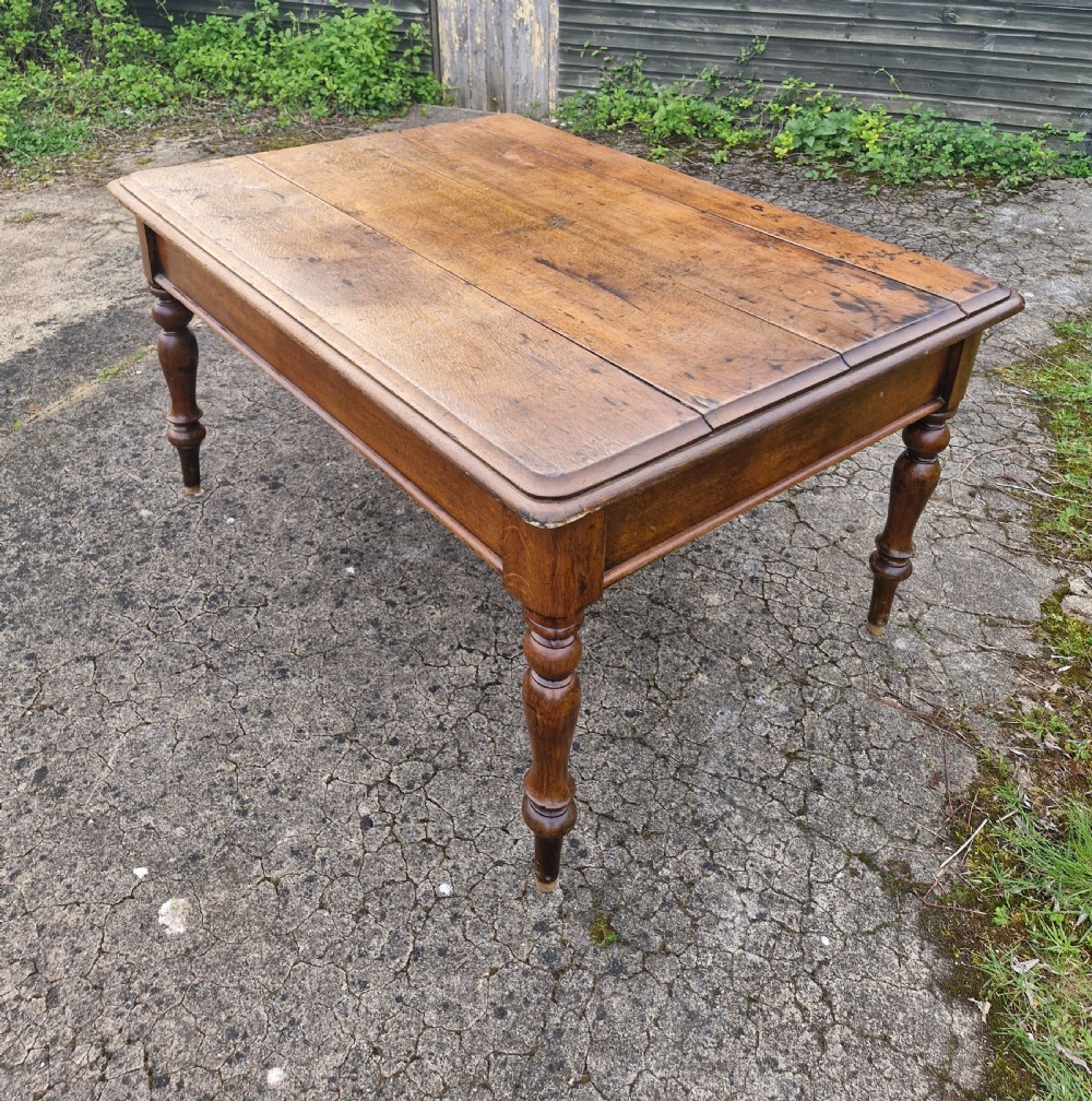 Late Victorian oak kitchen dining table. View X