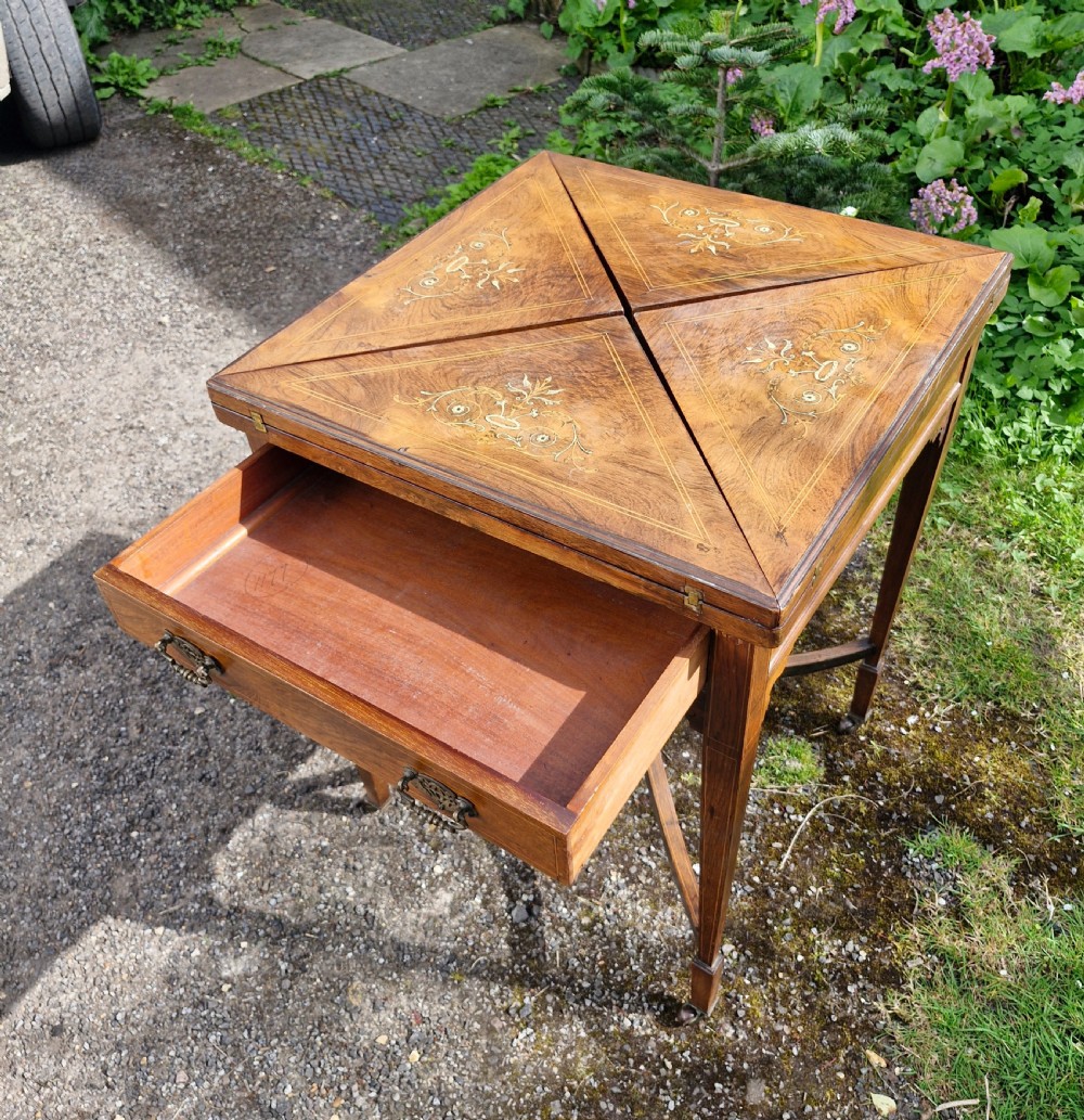 Late Victorian inlaid rosewood games table. View IV