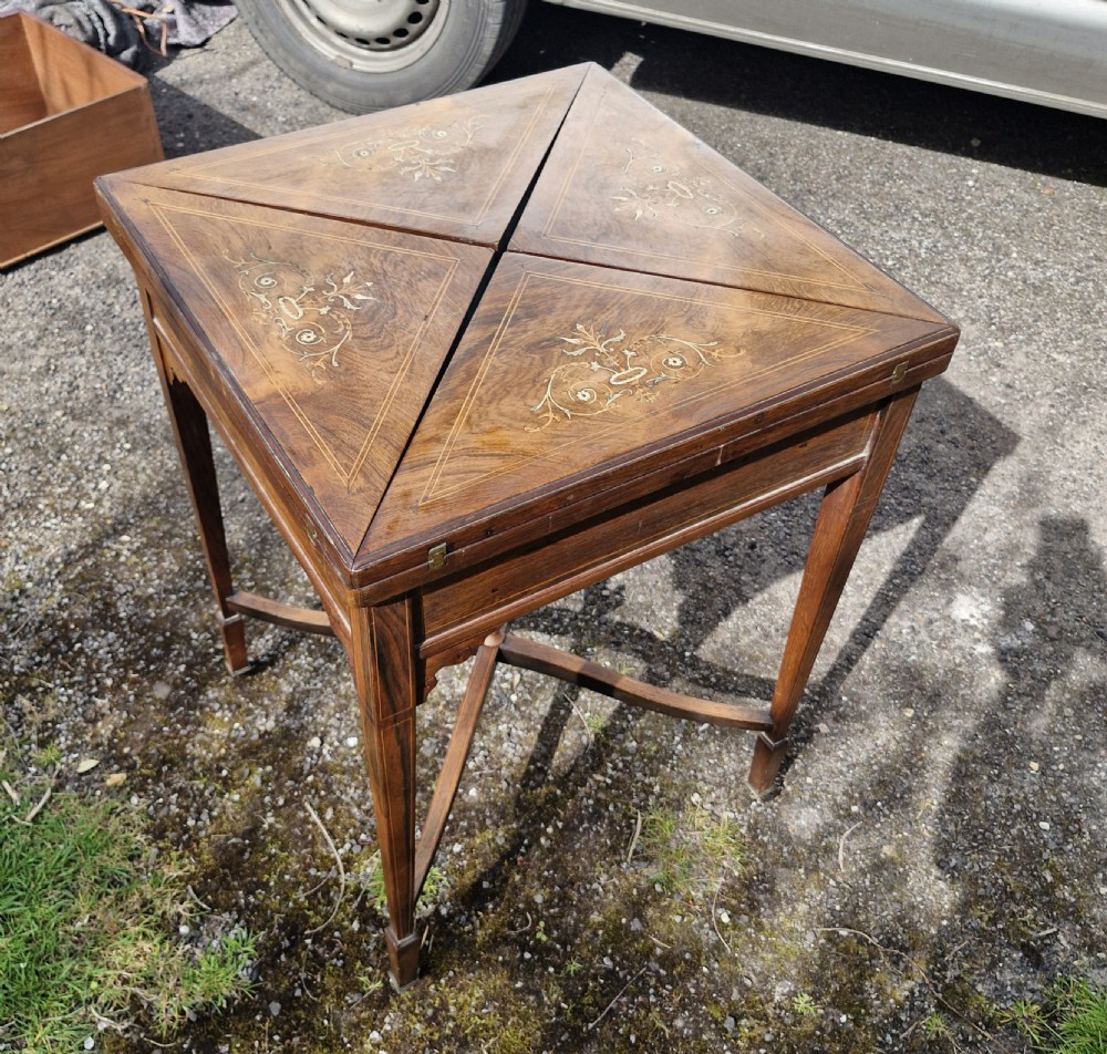 Late Victorian inlaid rosewood games table. View VI