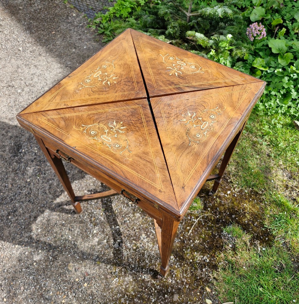 Late Victorian inlaid rosewood games table. View VII