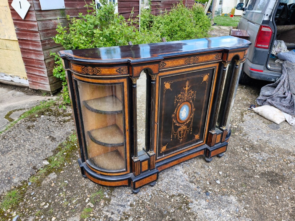 Victorian inlaid Ebonised credenza side cabinet.  View II