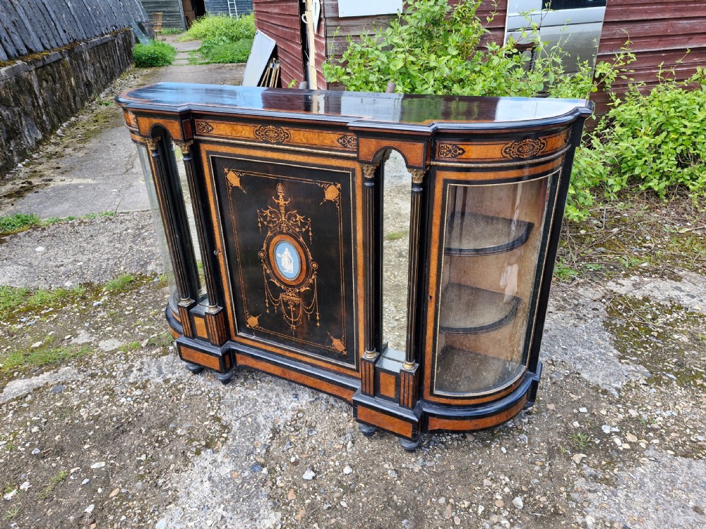 Victorian inlaid Ebonised credenza side cabinet.  View III