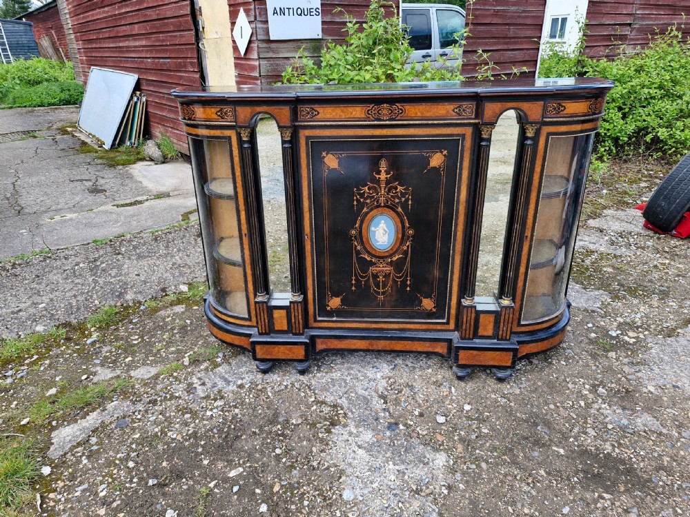 Victorian inlaid Ebonised credenza side cabinet.  View IV