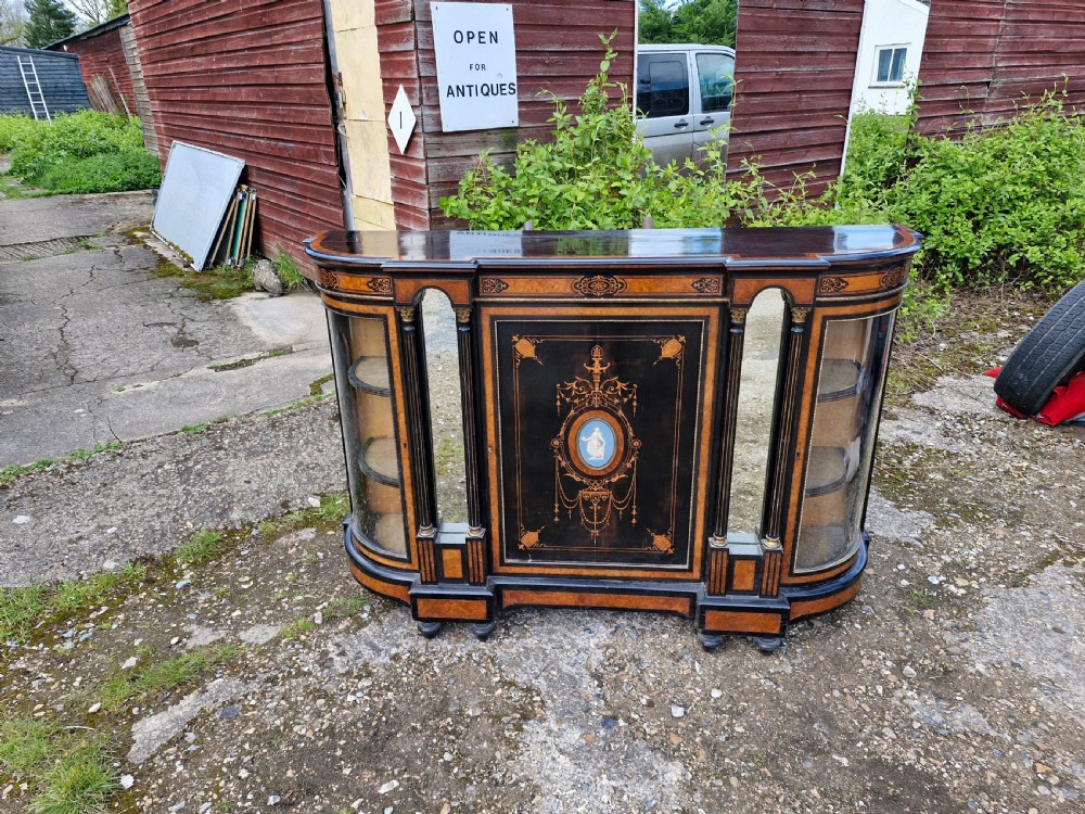 Victorian inlaid Ebonised credenza side cabinet.  View V