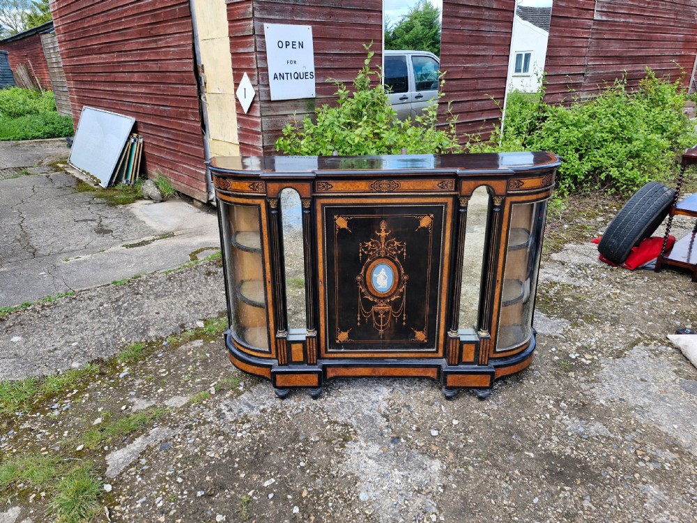 Victorian inlaid Ebonised credenza side cabinet.  View VII
