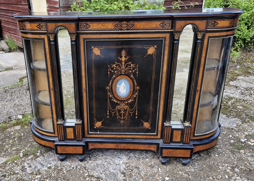 Victorian inlaid Ebonised credenza side cabinet. 