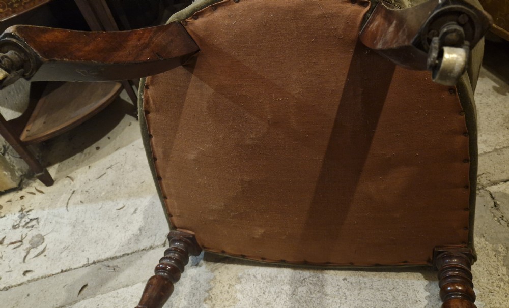 Regency mahogany upholstered wing barrel back armchair.  View VIII