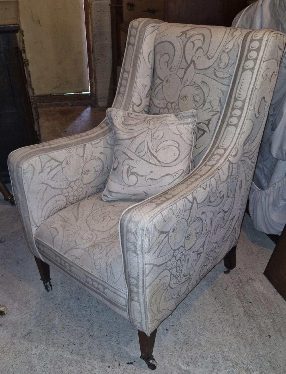 Edwardian mahogany upholstered armchair. 