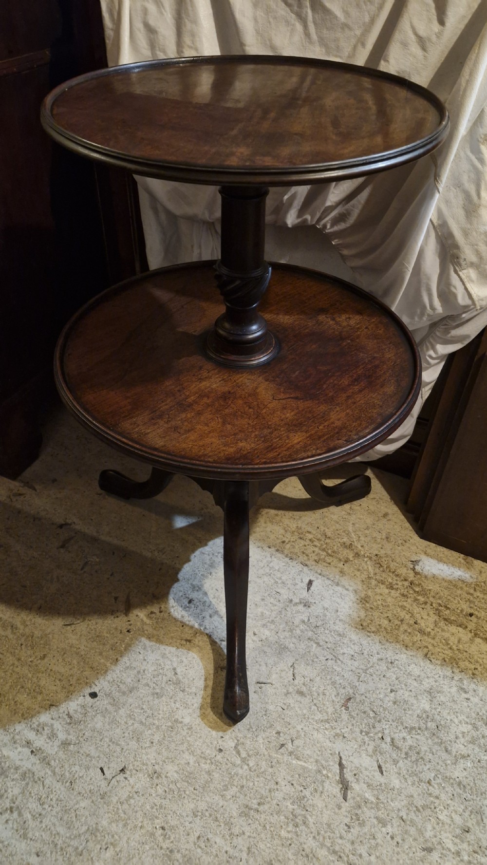 Early 19th century mahogany 2 tier revolving dumb waiter. View V