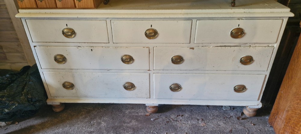 Victorian painted pine kitchen dresser base. View II