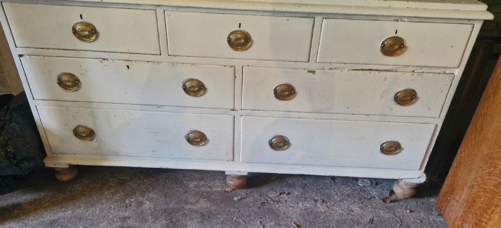 Victorian painted pine kitchen dresser base. View III