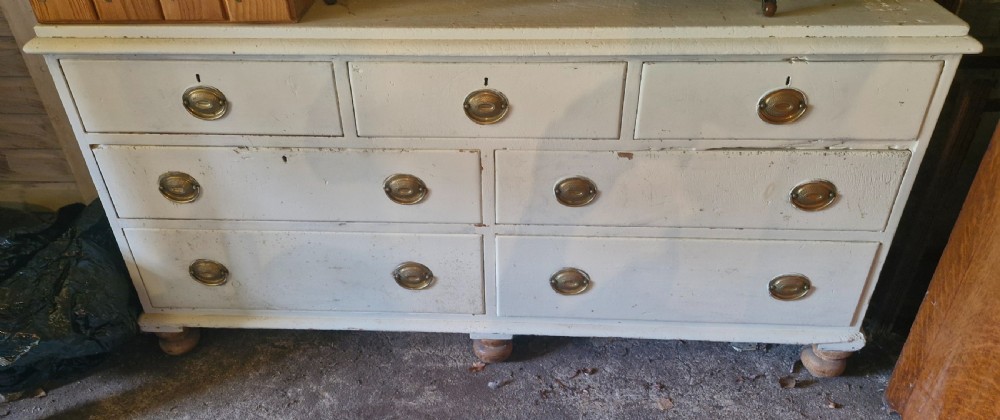 Victorian painted pine kitchen dresser base. View IV