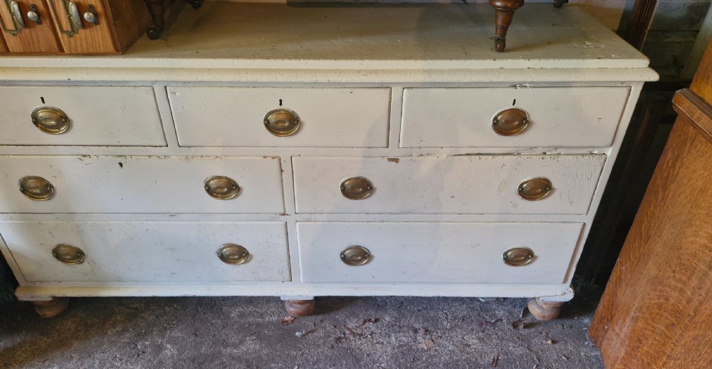 Victorian painted pine kitchen dresser base. View V