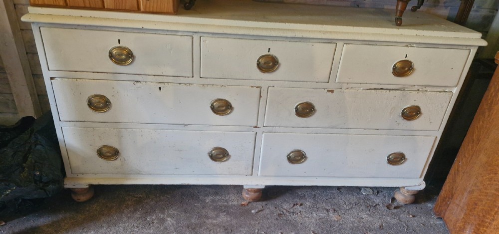 Victorian painted pine kitchen dresser base. View VII