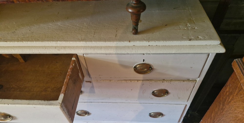 Victorian painted pine kitchen dresser base. View VIII