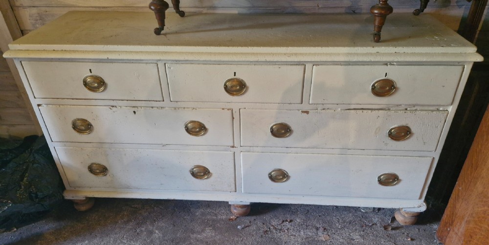 Victorian painted pine kitchen dresser base. View X