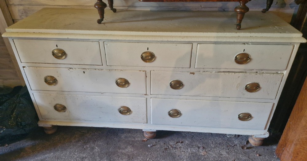Victorian painted pine kitchen dresser base. View XI