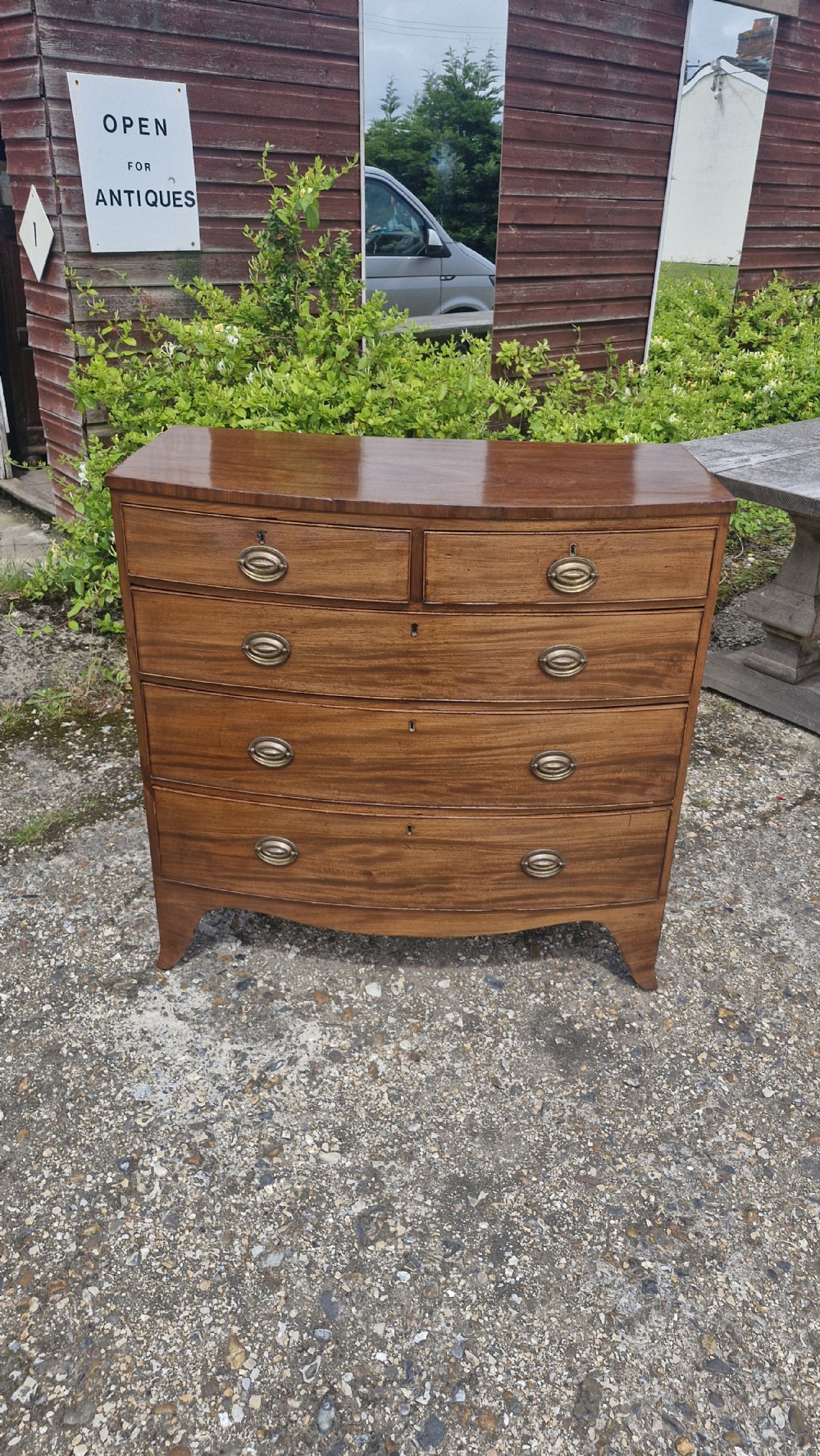 19th century mahogany bow front chest of drawers.  View III