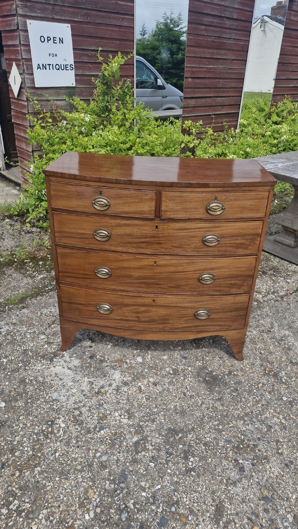 19th century mahogany bow front chest of drawers.  View V