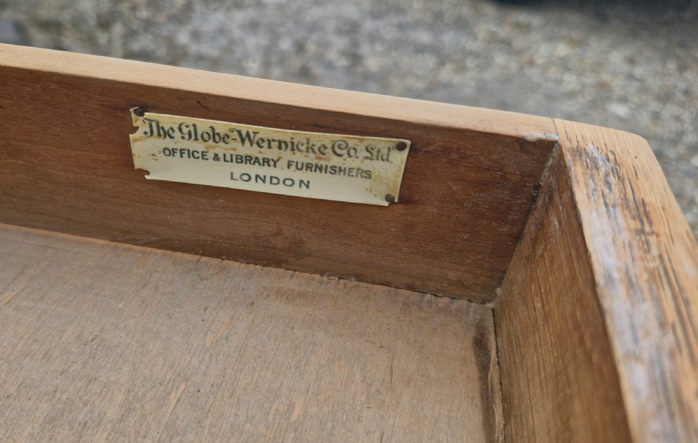 Rare early 20th century oak single pedestal desk by Globe Wernicke.  View II