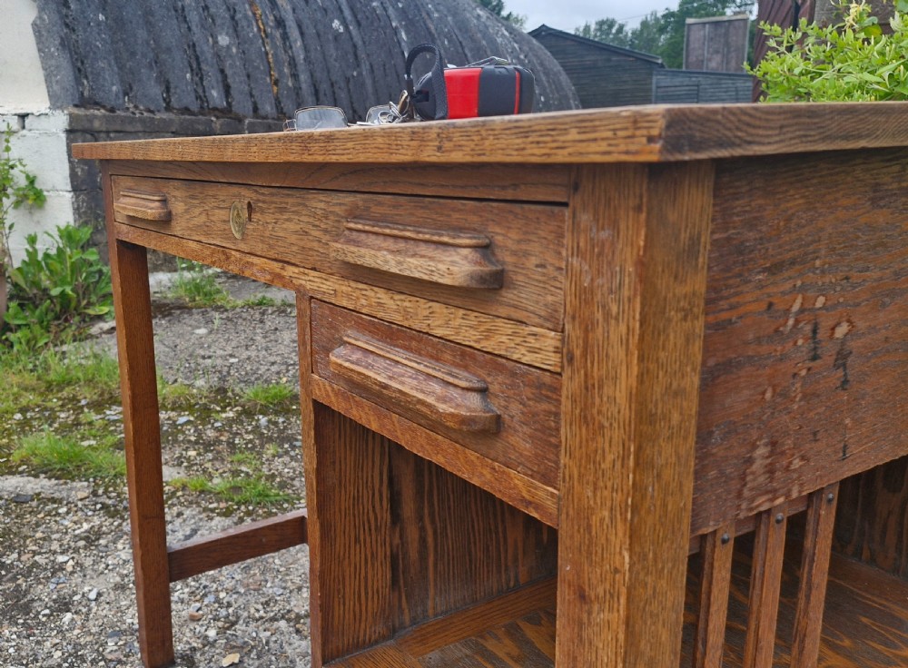 Rare early 20th century oak single pedestal desk by Globe Wernicke.  View III