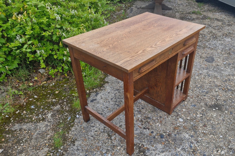 Rare early 20th century oak single pedestal desk by Globe Wernicke.  View IX