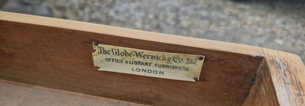 Rare early 20th century oak single pedestal desk by Globe Wernicke.  View XI