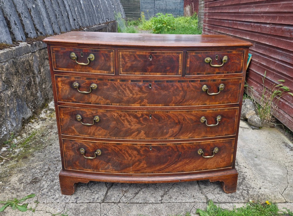 Late 18th century mahogany bow front chest of drawers.  View IV