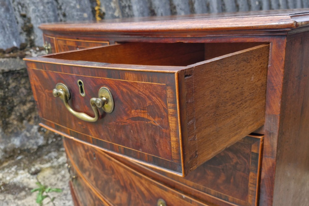 Late 18th century mahogany bow front chest of drawers.  View VII