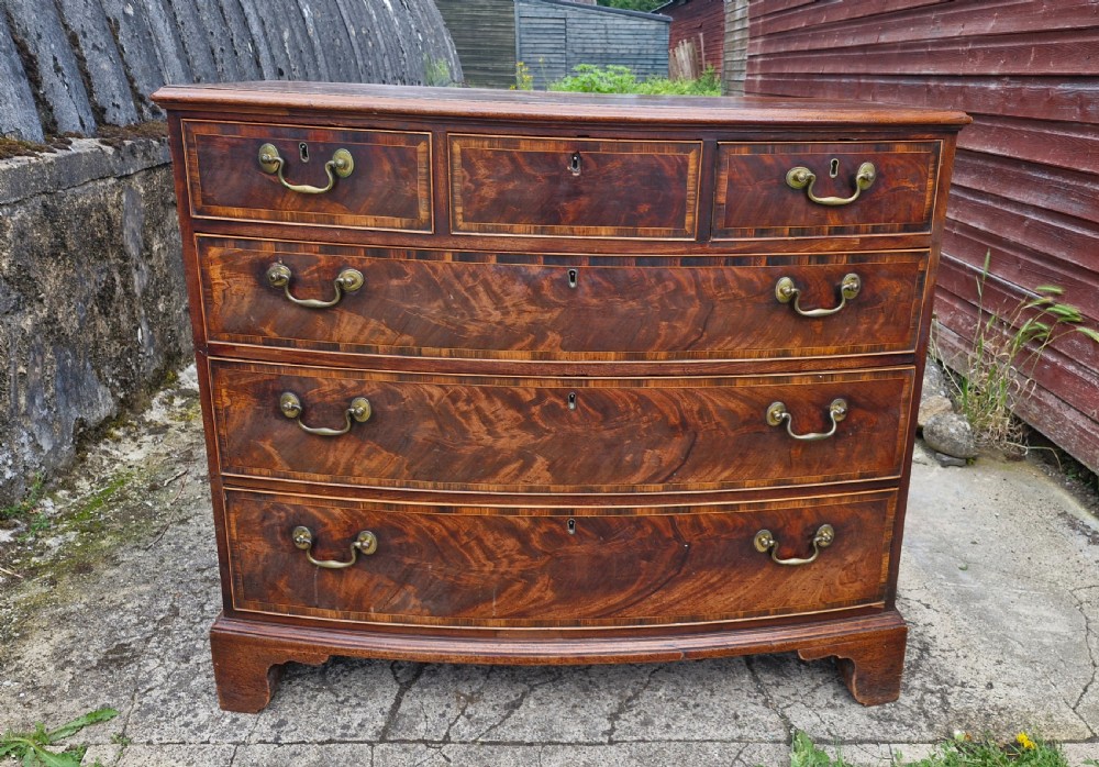 Late 18th century mahogany bow front chest of drawers.  View VIII