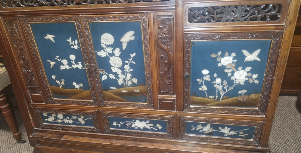 Japanese inlaid and carved cabinet on stand.  View VII