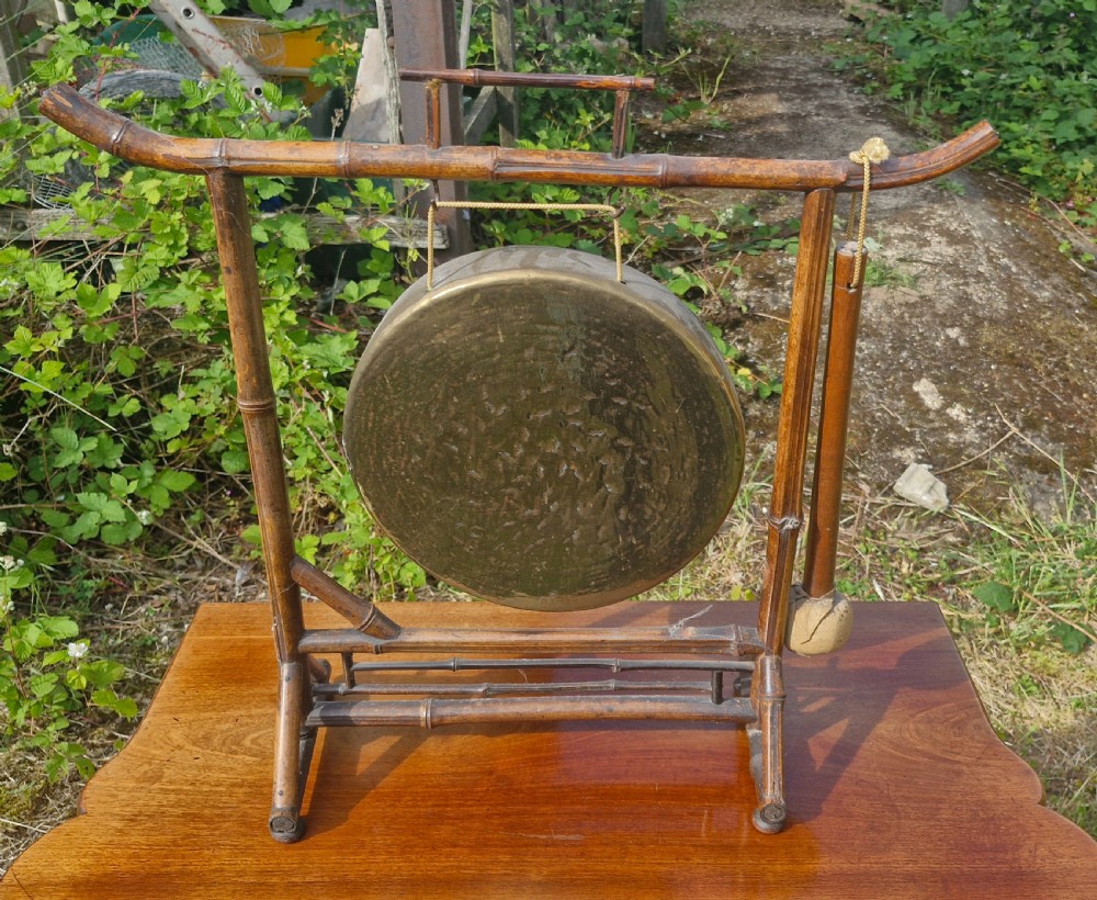 Late Victorian bamboo framed table dinner gong View II