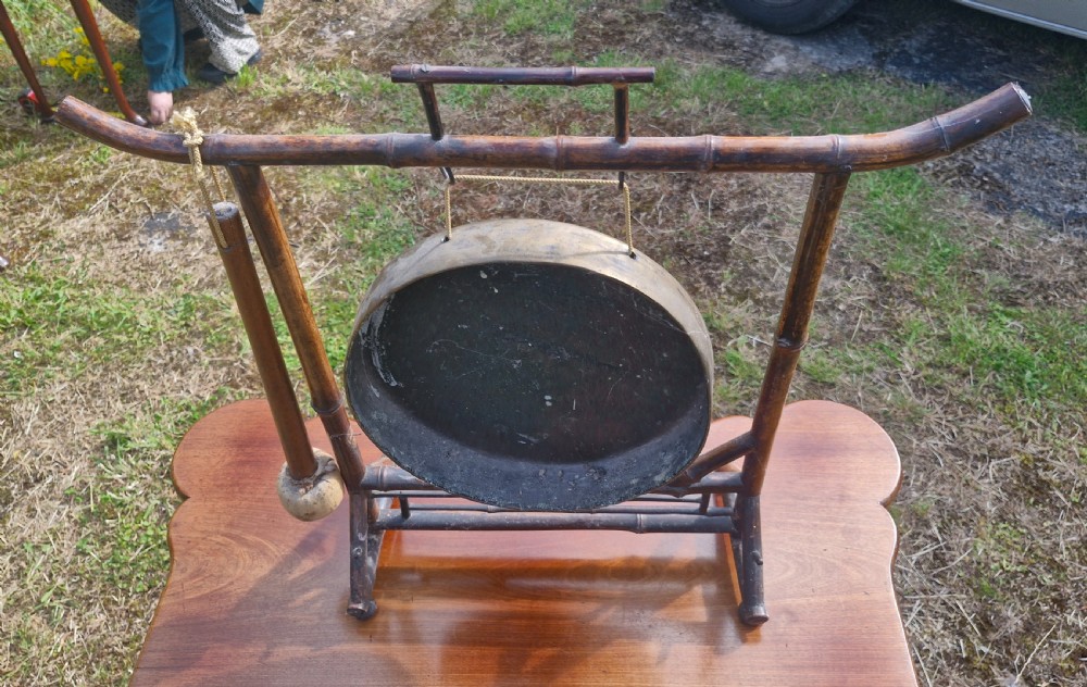 Late Victorian bamboo framed table dinner gong View III