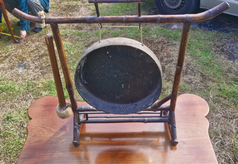 Late Victorian bamboo framed table dinner gong View IV