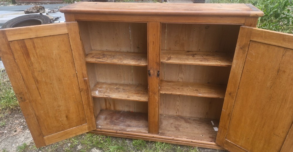 Useful late Victorian 2 door pine kitchen cupboard.  View II